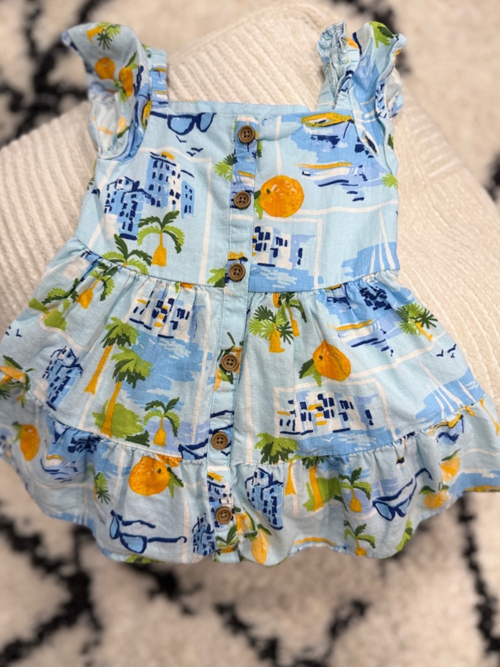 Gymboree Toddler Girl Dress 2T Blue Citrus Tropical Summer Ruffle Button Front - Picture 3 of 8